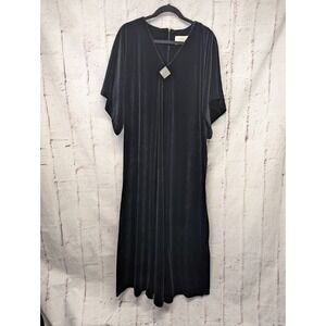 VTG David Brown Black Long House Dress Gown Caftan Robe Black Velour Sz S Small